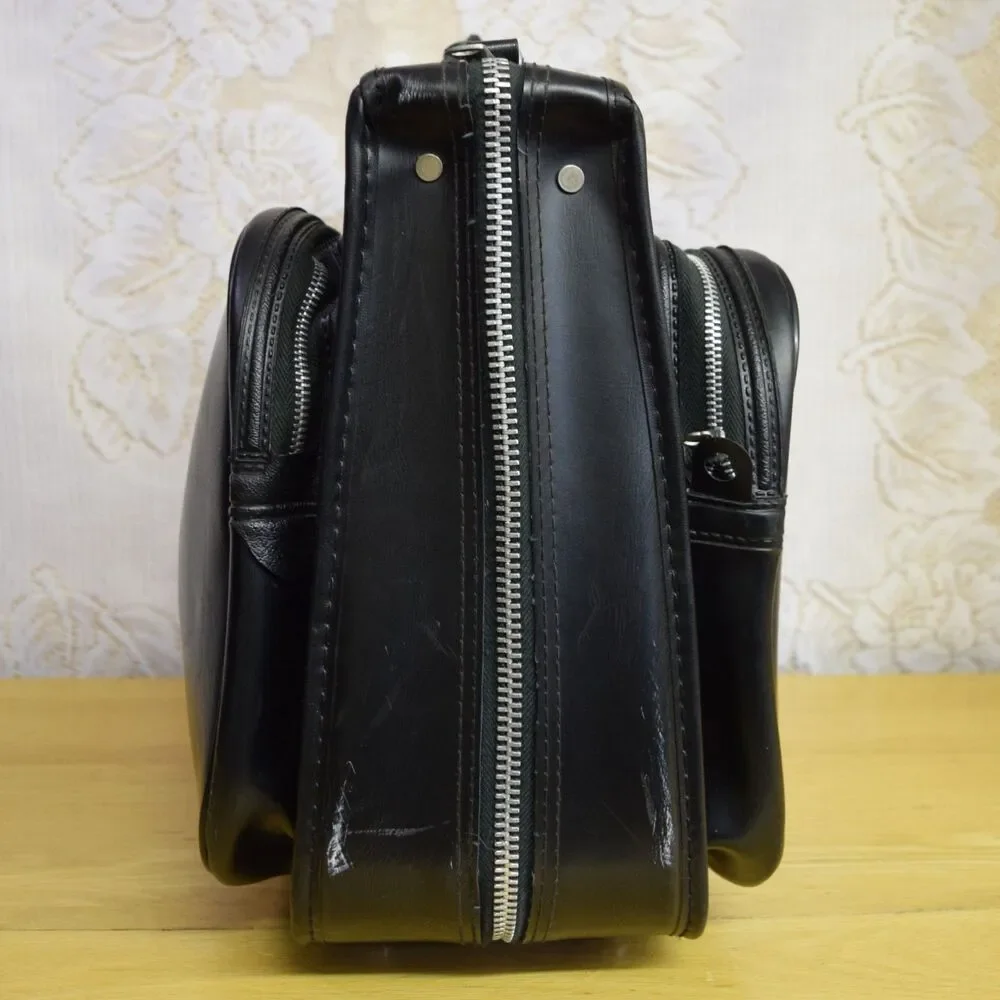 1960s Mid Century Vintage Suitcase Black Naugahyde Serval Zipper USA Garment Bag